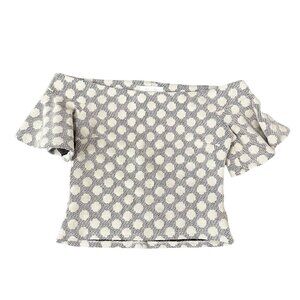 Anthropologie Eri + Ali Womens Cream Polka Dot Jacquard Off Shoulder Top S